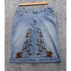 VTG Zoey Beth Western Embroidered Midi Denim Skirt Size 20 Country Light Blue